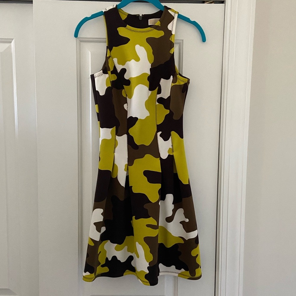 Michael Kors  green yellow brown Camo dress 00 XS